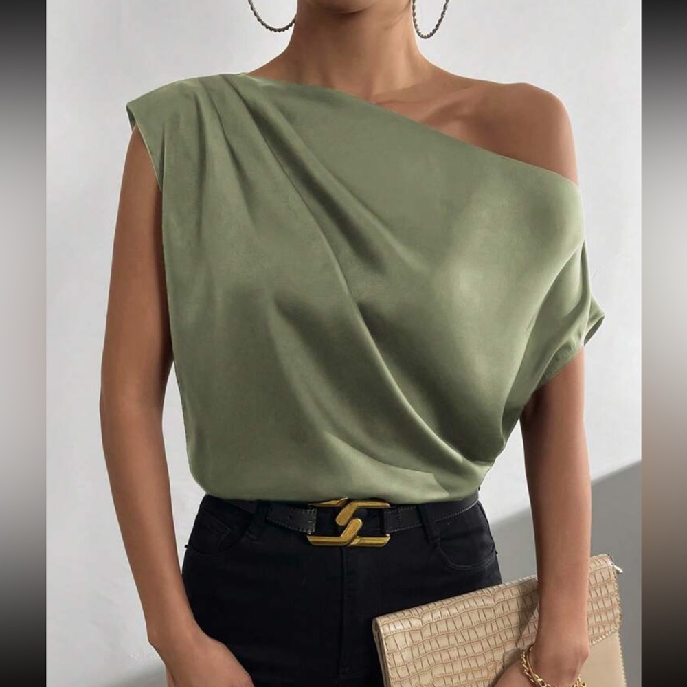 Ruched asymmetrical neck blouse